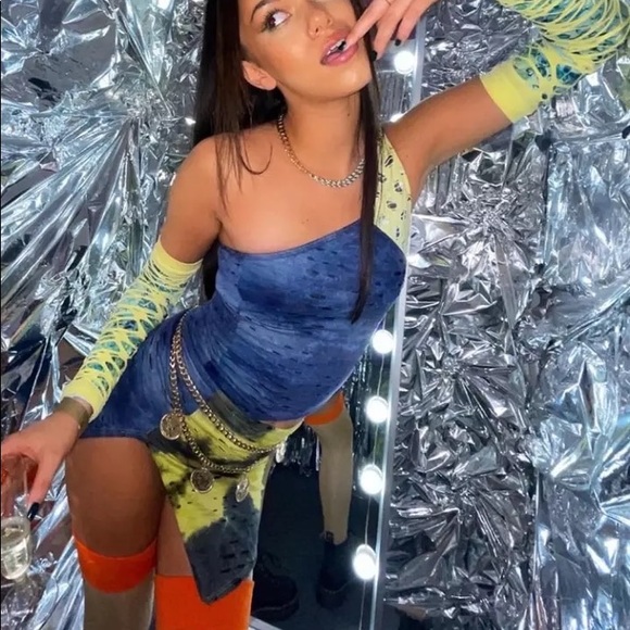 NWT M (SM)rad cutout asymmetric mini crop top arm covers sleeves cage reversible - Picture 3 of 16